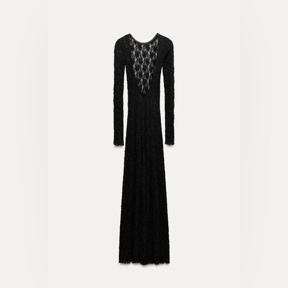 ZARA Black Lace Maxi Dress Long Sleeve Semi- sheer NWT - Picture 5 of 15